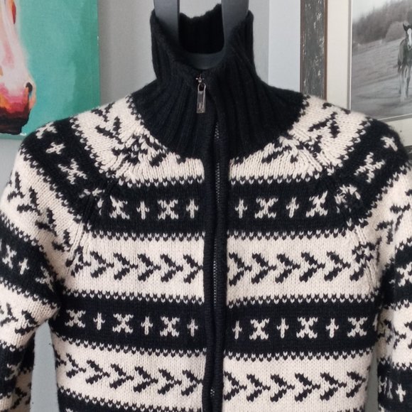 Hudson North Limited Edition black/white Full Zip Knit Lambswool Cardigan size S - Picture 9 of 10